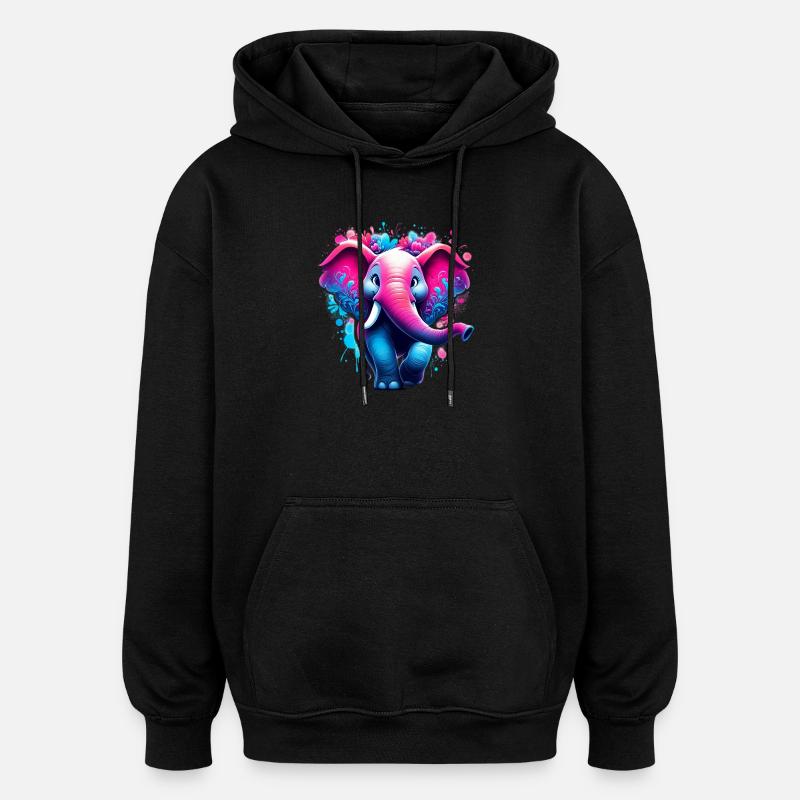 Elefant - Oversized Unisex Hoodie - Schwarz