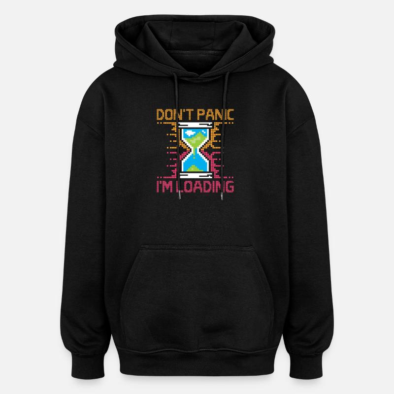 Don't Panic – Pixel Loading Sanduhr - Oversized Unisex Hoodie - Schwarz