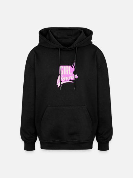 Girl Power suiker roze vlammend grafisch ontwerp - Oversized uniseks hoodie - zwart
