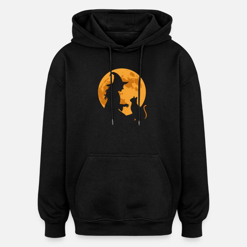 Moon Spell Witch and Cat Silhouette - Oversized Unisex Hoodie - black