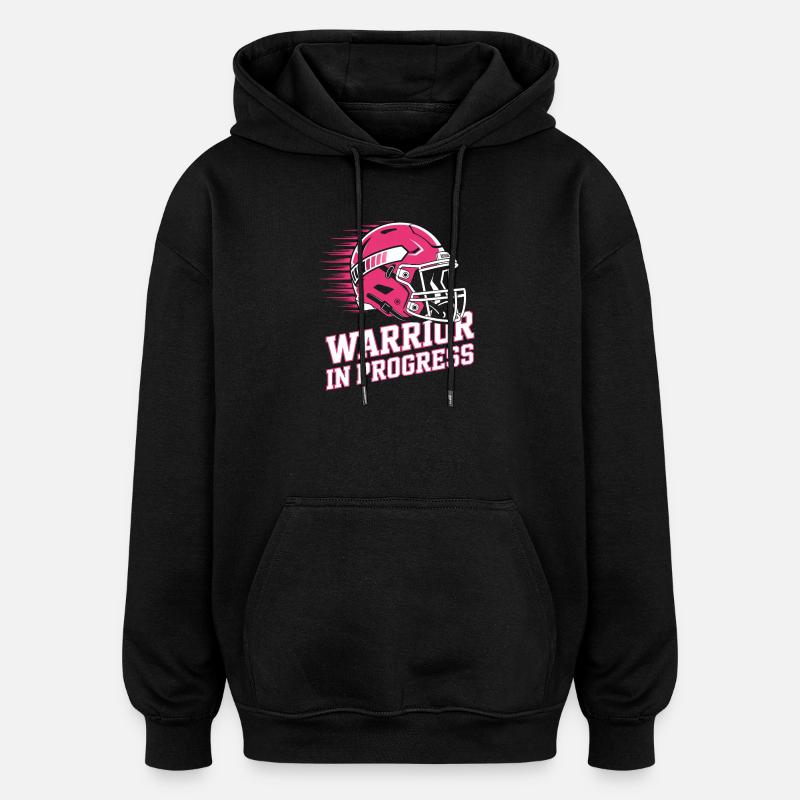 Guerrier de la sensibilisation au cancer du sein en cours - Sweat à capuche oversize unisexe - noir