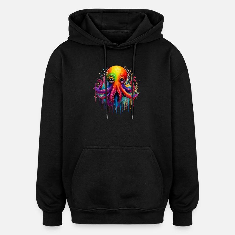 Farbenfroher Oktopus Splash - Oversized Unisex Hoodie - Schwarz