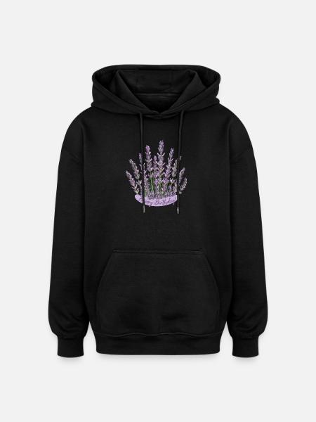 Anniversaire lavande Fleur violette - Sweat à capuche oversize unisexe - noir