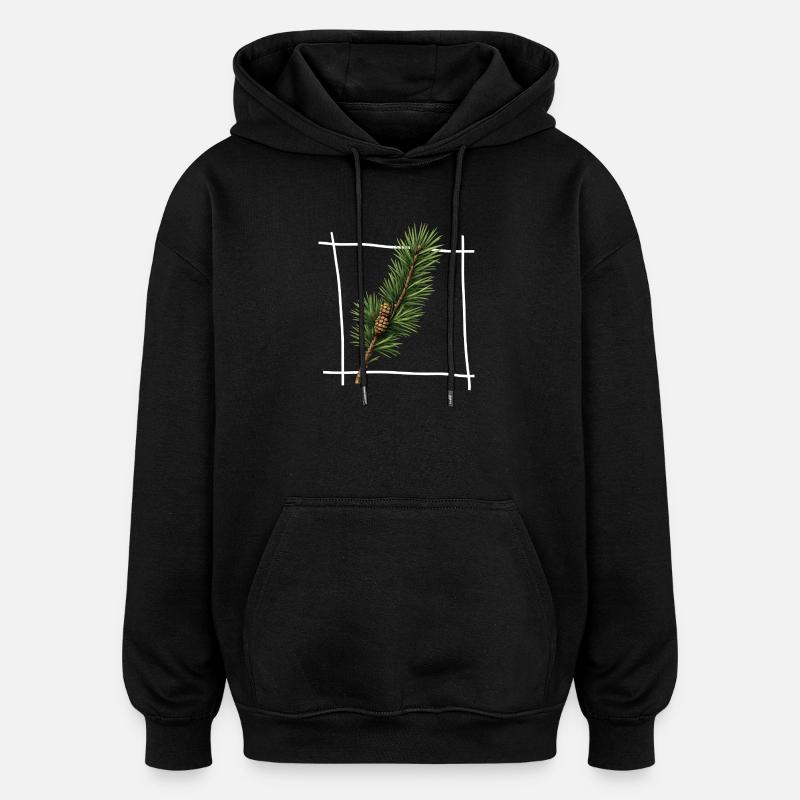 Pine Branch Minimal Frame - Oversized Unisex Hoodie - black