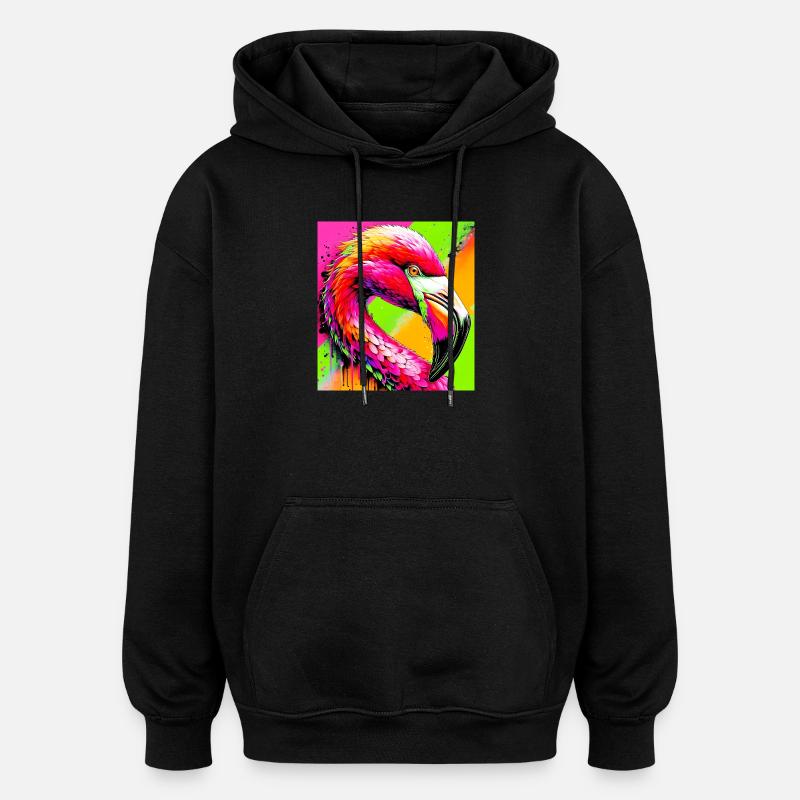 Flamant - Sweat à capuche oversize unisexe - noir
