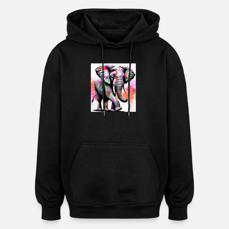 Elefant - Oversized Unisex Hoodie - Schwarz