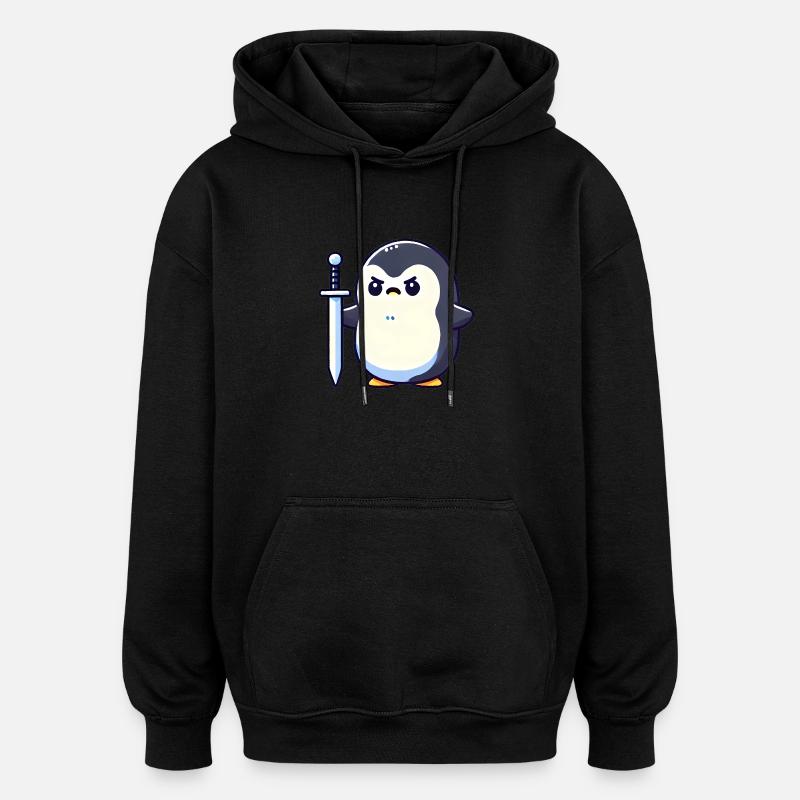 Winziger Pinguin-Krieger - Oversized Unisex Hoodie - Schwarz