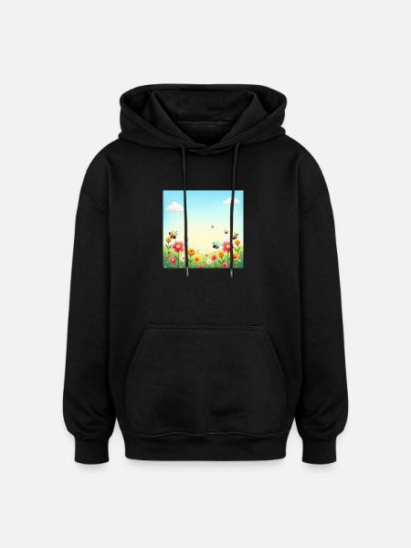 Forår farverig insektparade – Sea of Flowers Sun - Oversize unisex hoodie - sort