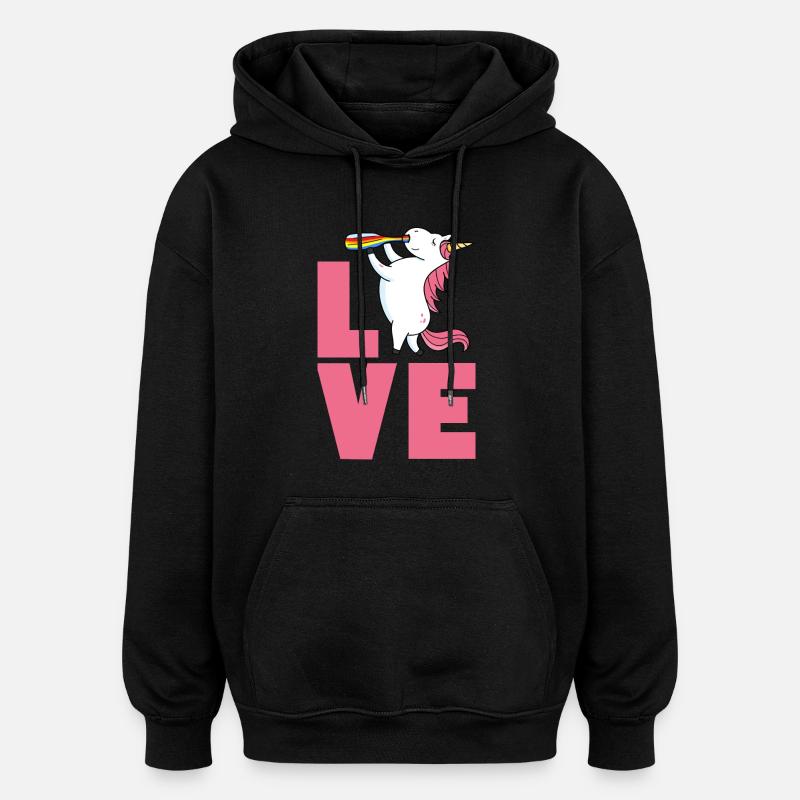 Love Einhorn - Oversized Unisex Hoodie - Schwarz