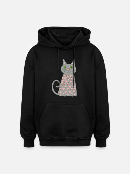Cat with Hearts - Oversized Unisex Hoodie - black