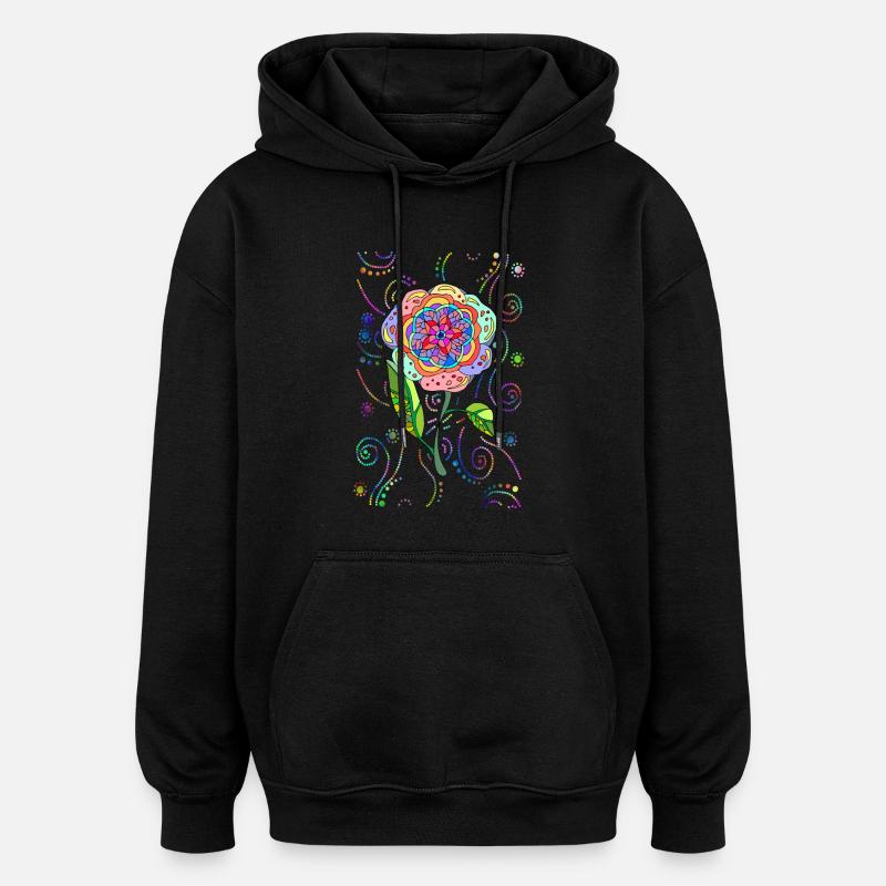 Fleur - Sweat à capuche oversize unisexe - noir