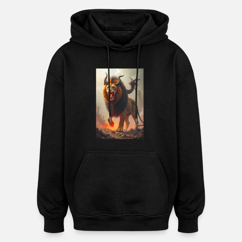 Chimäre, dreiköpfiges Monster, feuerspeiender Löwe - Oversized Unisex Hoodie - Schwarz