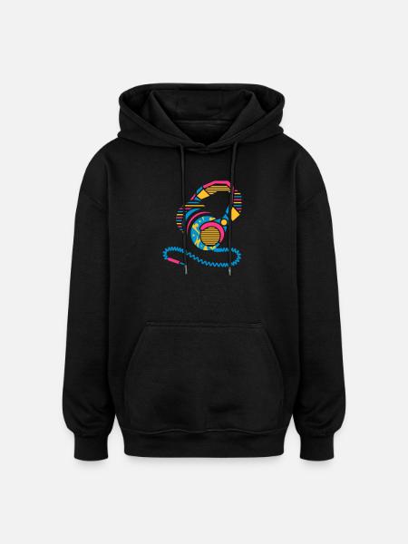 Headphones of patterns and stripes - Oversized Unisex Hoodie - black
