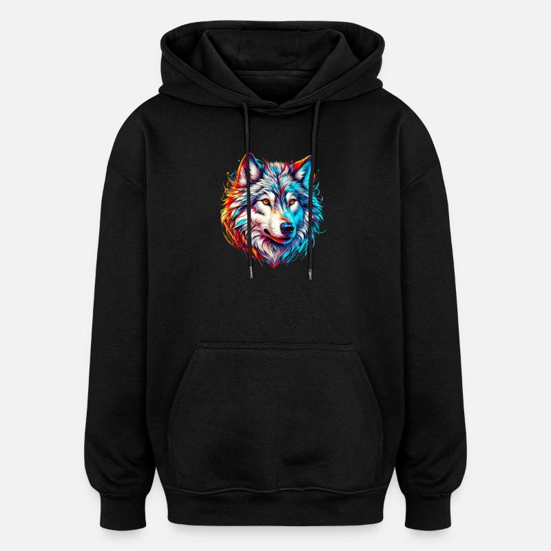 Wolf - Oversized Unisex Hoodie - Schwarz
