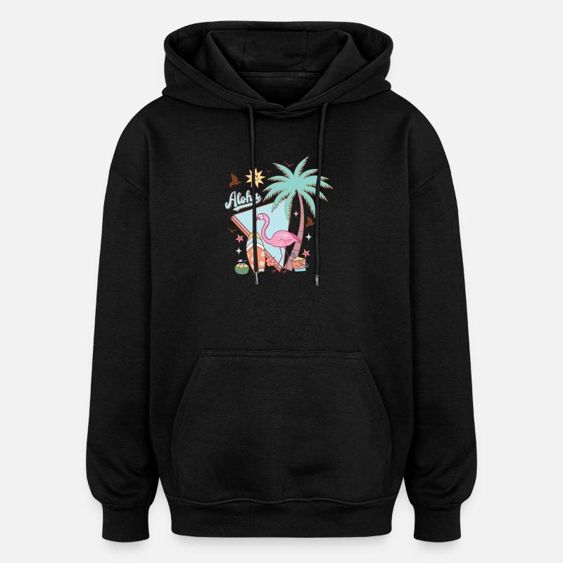 Aloha Été - Sweat à capuche oversize unisexe - noir