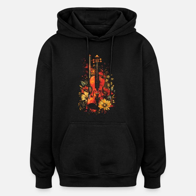 Dessin animé de violon - Sweat à capuche oversize unisexe - noir