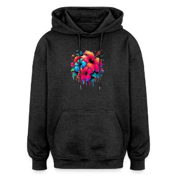Hibiskusblüten - Oversized Unisex Hoodie - Anthrazit - Vorne - Noah (186cm)