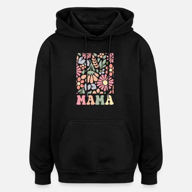 Mama Boho Flora - Sweat à capuche oversize unisexe - noir