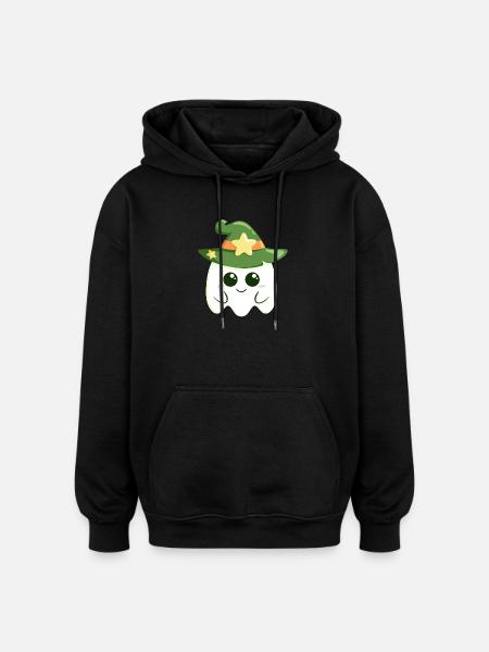 Cute ghost for Halloween dressed as a witch - Oversized Unisex Hoodie - black