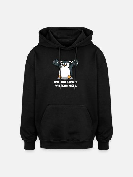 Penguin Weightlifting Saying - Oversized Unisex Hoodie - black