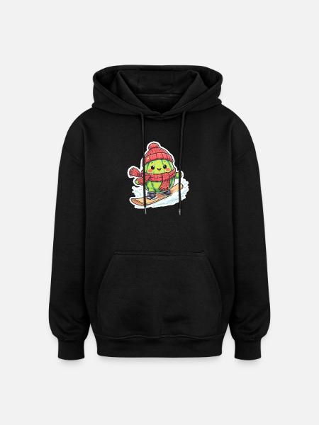 Kawaii Watermelon Snowboarding in Winter - Oversized Unisex Hoodie - black