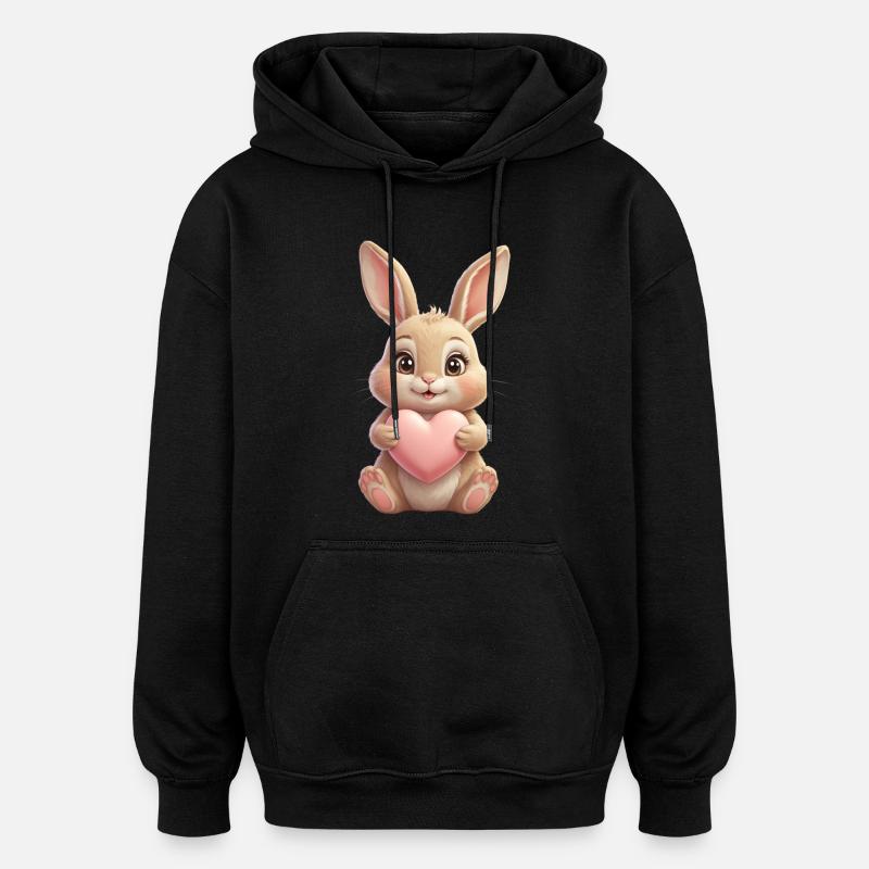 Câlin câlin au cœur rose - Sweat à capuche oversize unisexe - noir