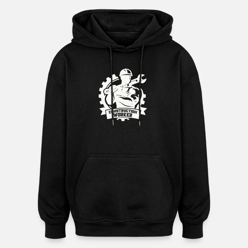 Ouvrier du bâtiment robuste avec engrenages - Sweat à capuche oversize unisexe - noir
