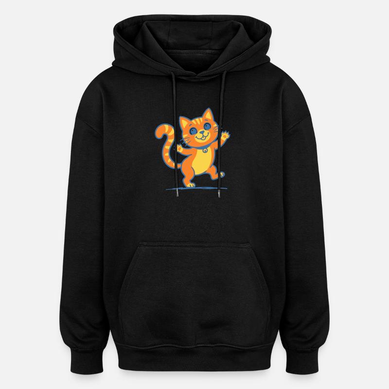 Chat Orange Souriant - Sweat à capuche oversize unisexe - noir