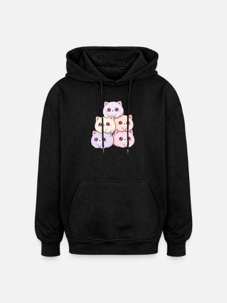 Pastel cats bunch cuddly happy - Oversized Unisex Hoodie - black