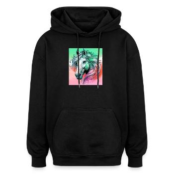 Pferd - Oversized Unisex Hoodie - Schwarz - Vorne - Noah (186cm)