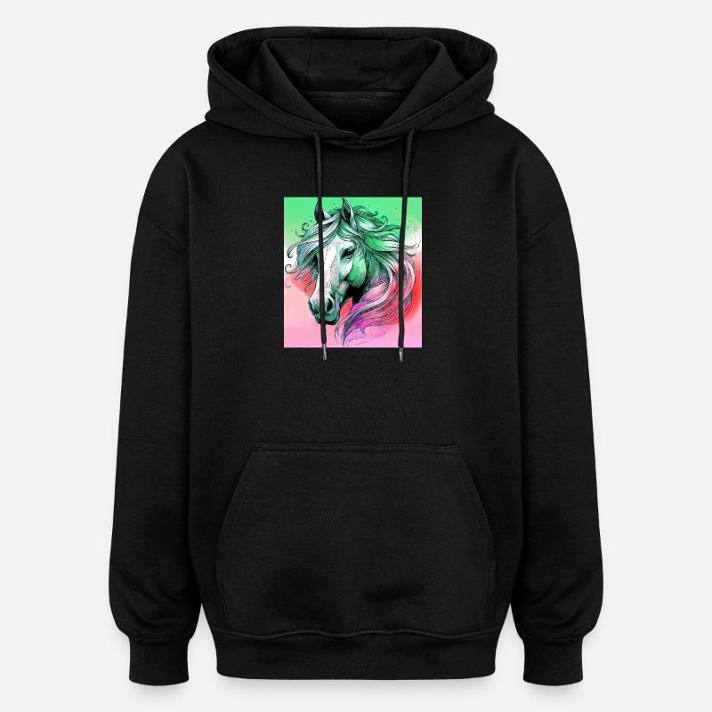 Pferd - Oversized Unisex Hoodie - Schwarz