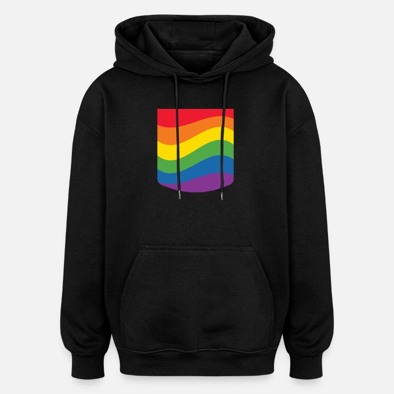Rainbow Wave Pride Flag Minimal Design - Felpa con cappuccio unisex oversize - nero