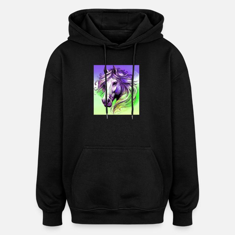 Pferd - Oversized Unisex Hoodie - Schwarz
