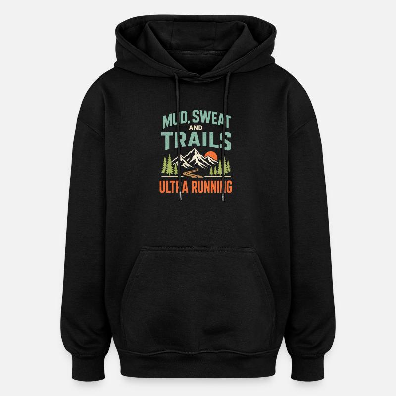 Course ultra sur les sentiers - Sweat à capuche oversize unisexe - noir