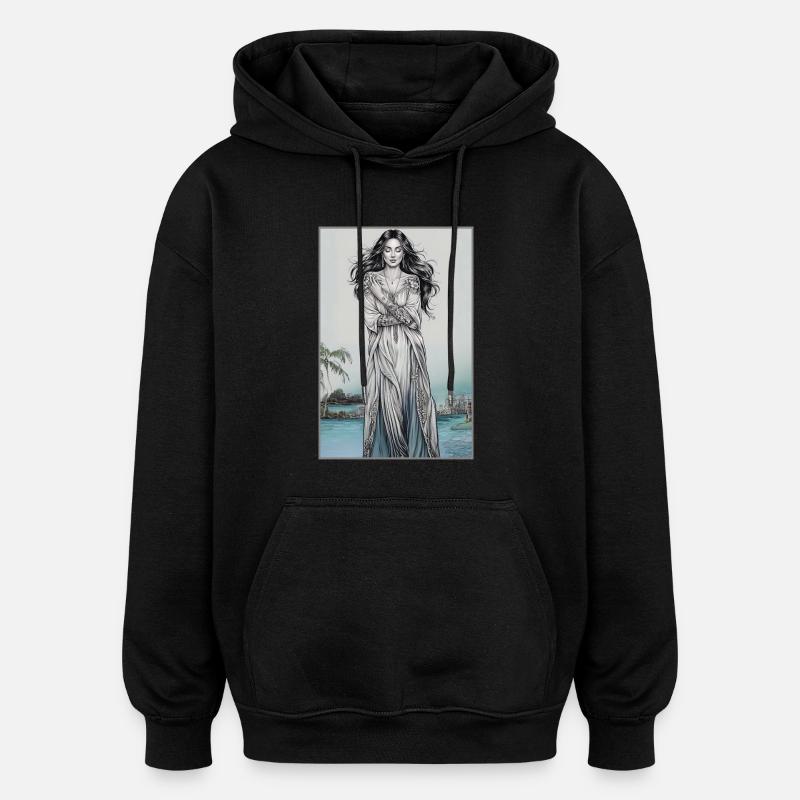 Boho-Frau mit Blumen-Tattoos - Oversized Unisex Hoodie - Schwarz
