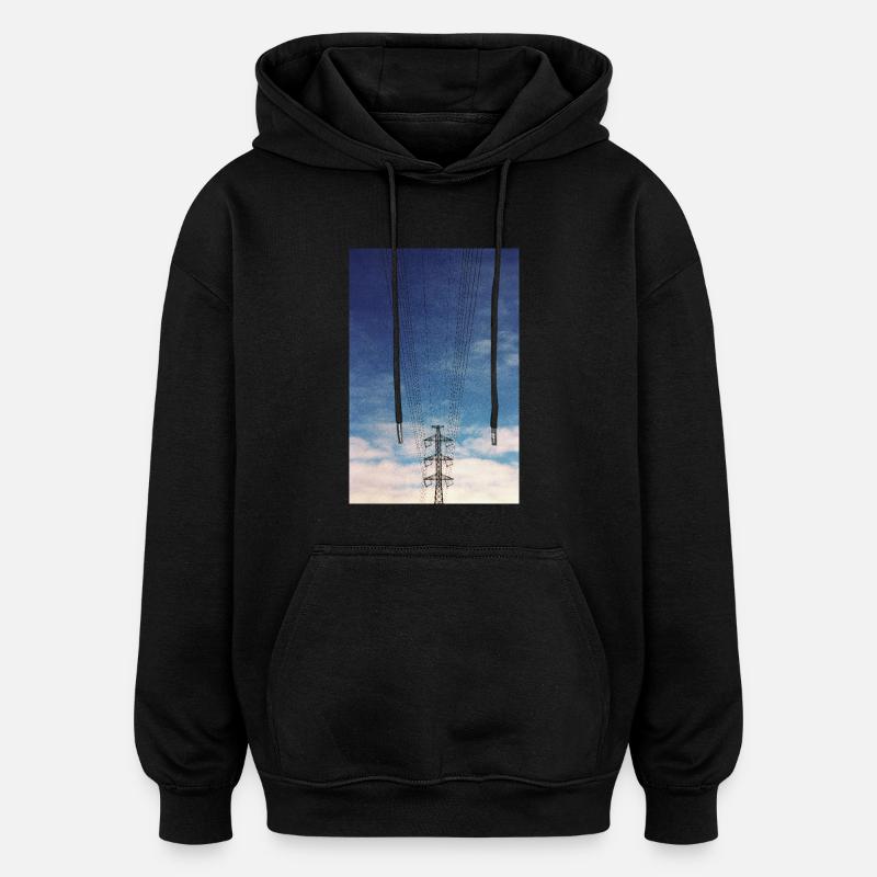 Lignes électriques - Sweat à capuche oversize unisexe - noir