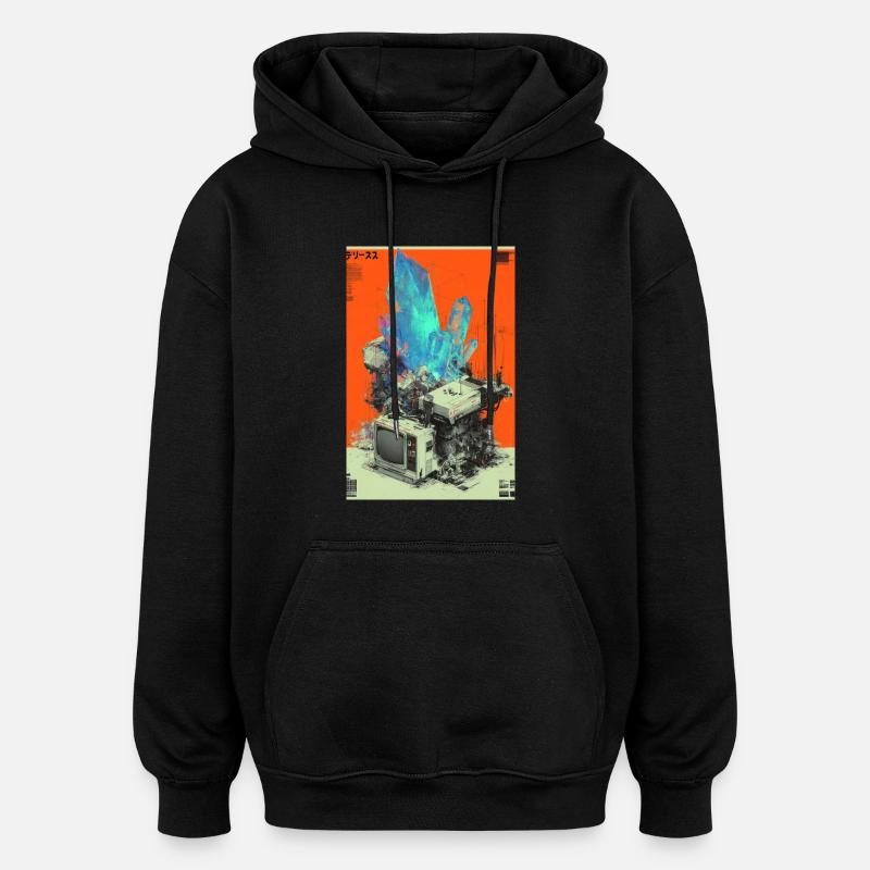 Fusion de cristaux Retro Tech - Sweat à capuche oversize unisexe - noir