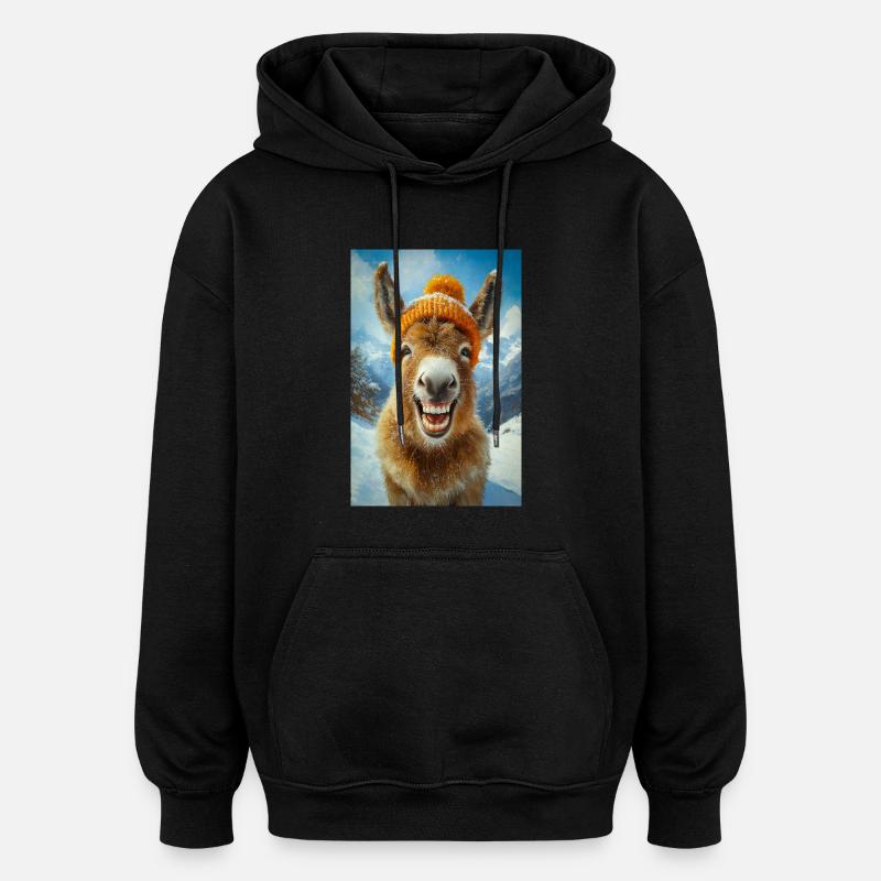 âne souriant au chapeau d’hiver - Sweat à capuche oversize unisexe - noir
