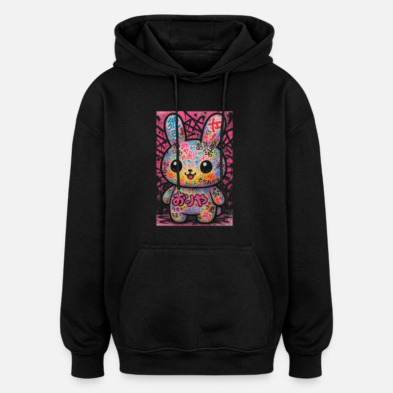 Graffiti Kawaii Bunny Pop - Sweat à capuche oversize unisexe - noir
