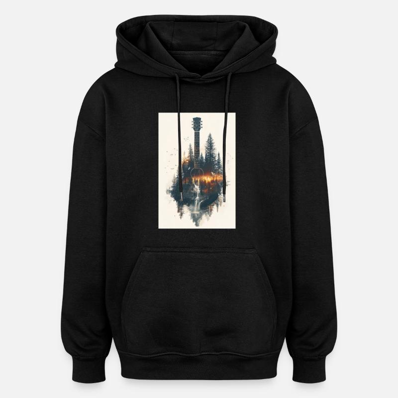 Nature Guitare Harmonie Art - Sweat à capuche oversize unisexe - noir