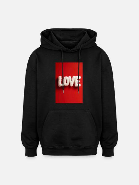 Furry LOVE on Red Background - Oversized Unisex Hoodie - black