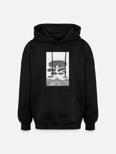 Optical Mushroom Forest - Oversized Unisex Hoodie - black