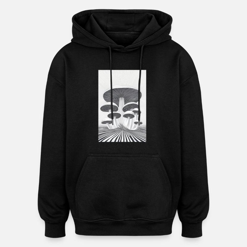 Optical Mushroom Forest - Oversized Unisex Hoodie - black