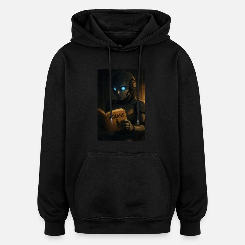Curious Robot Reading About Humans - Oversized Unisex Hoodie - black