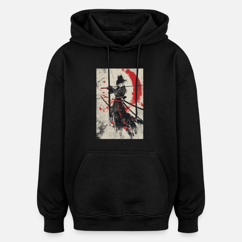 Samurai-Geist in Rot und Schwarz - Oversized Unisex Hoodie - Schwarz