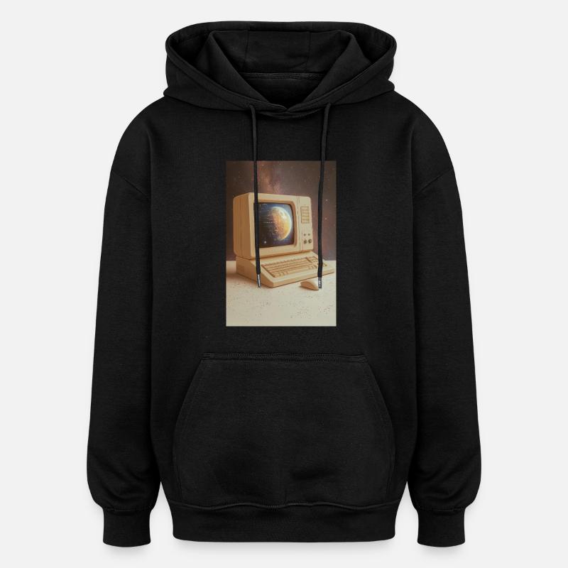 Retro Computer Meets Outer Space - Oversized Unisex Hoodie - black