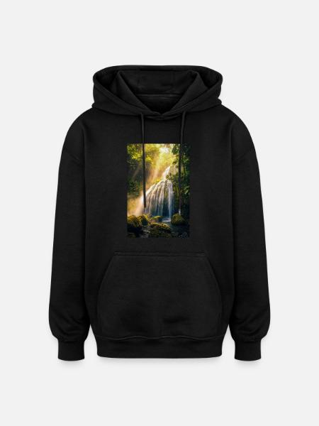 Sunlit Cascade in Rainforest - Oversized Unisex Hoodie - black