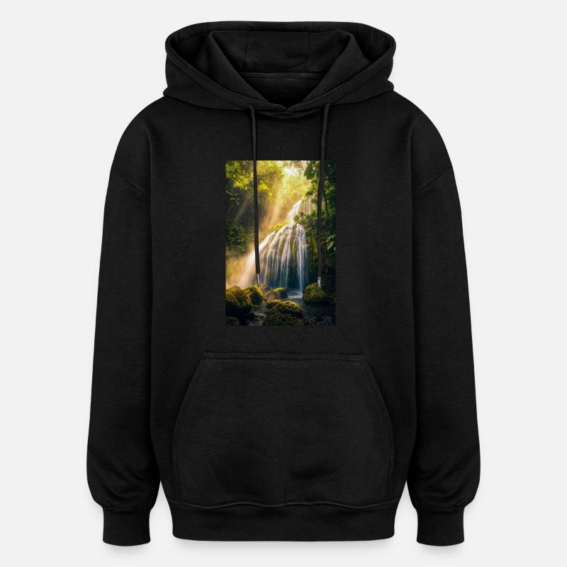 Sunlit Cascade in Rainforest - Oversized Unisex Hoodie - black