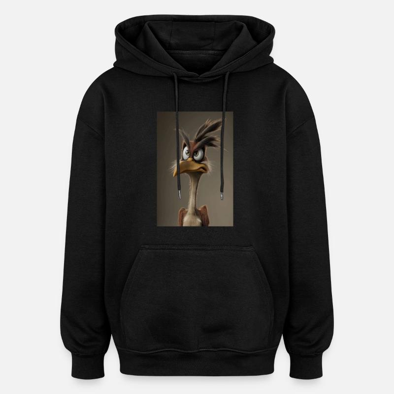 Oiseau de dessin animé - Sweat à capuche oversize unisexe - noir