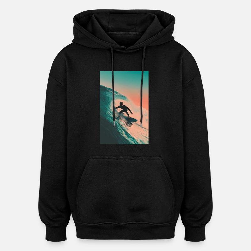 Sunset Wave Surf - Sweat à capuche oversize unisexe - noir